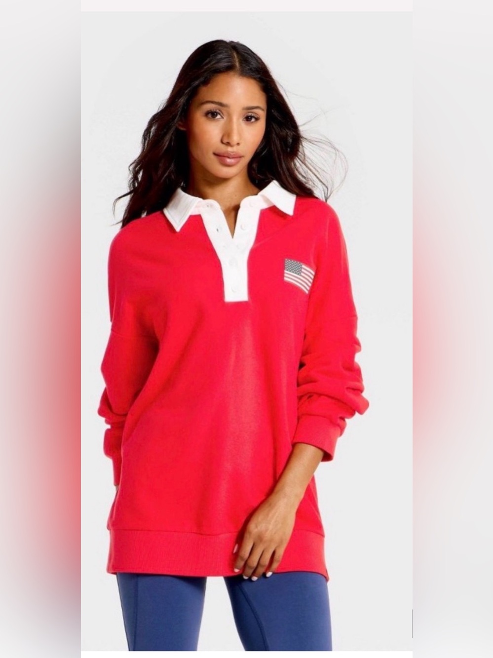JoyLab Red Rugby Pullover with White Collar